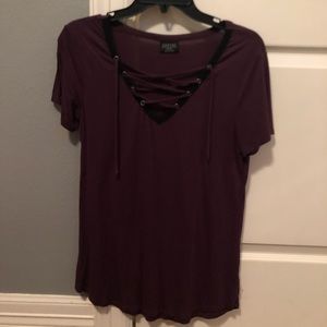 Maroon laced up V neck